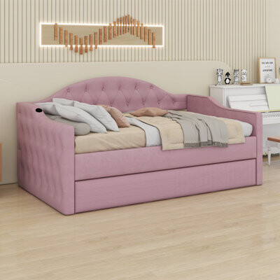 Lark Manor Tufted Upholstered Daybed With Trundle And USB&Type-C Charging Ports