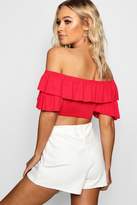 Thumbnail for your product : boohoo Bardot Ruffle Detail Lace Up Crop Top