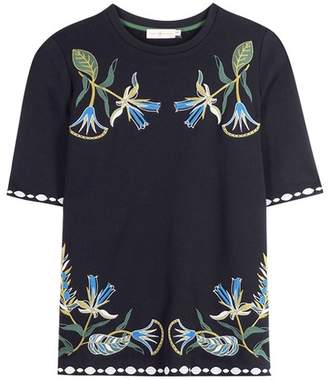 Tory Burch Ainsley embroidered cotton jersey top