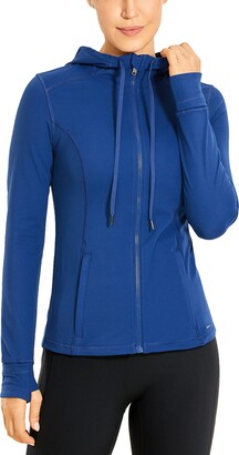 CRZ YOGA Womens Matte Brushed Full Zip Hoodie Jacket Sportswear Hooded Workout Jacket with Zip Pockets 