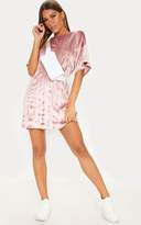 Thumbnail for your product : PrettyLittleThing Dusty Pink Velvet Rib Oversized T Shirt Dress