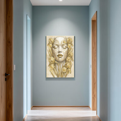 Winston Porter Plants & Flowers Golden Face With Iris Flowers Pattern