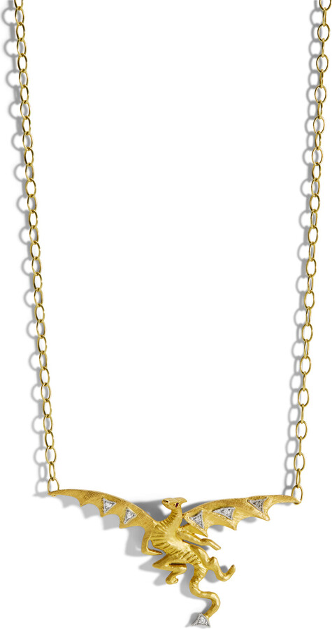 Cathy Waterman Ruby and Diamond Dragon Yellow Gold Necklace