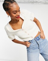 Thumbnail for your product : And other stories & short puff sleeve cardigan with gem buttons in cream