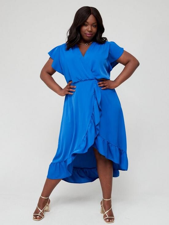 AX PARIS CURVE Frill Wrap Dress - Blue - ShopStyle