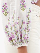Thumbnail for your product : Zimmermann Poppy Embroidered Linen-poplin Cropped Top - White Multi