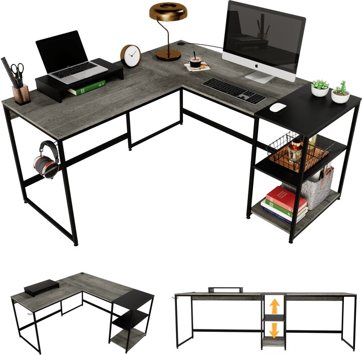 Bestier L Shaped Desk with Shelves Corner Computer Home Office Desk