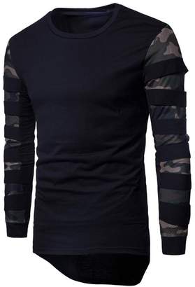 Compia-Men Camouflage O-NeckPullover Mesh Sleeve Sweater Outwear Blouse Tee
