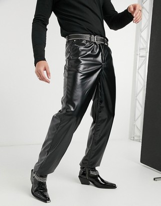 mens leather look jeans