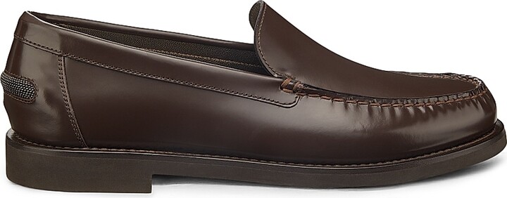 Brunello Cucinelli Women's Monili-Detailed Leather Loafers - Dark Brown - Size 6