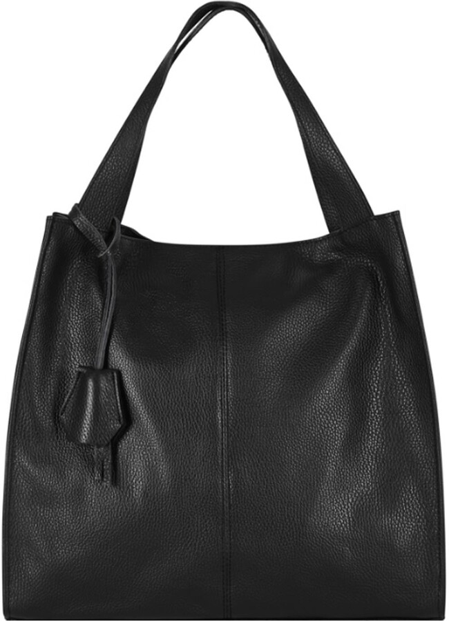 Sostter - Black Pebbled Leather Top Handle Tote - ShopStyle