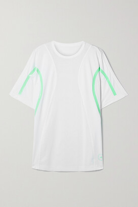 adidas by Stella McCartney + Net Sustain Truepace Striped Recycled Stretch-mesh T-shirt