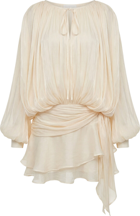 Cy Boutique Neutrals Silky Satin Feeling Cape Sleeves Design Short Dress In Cream
