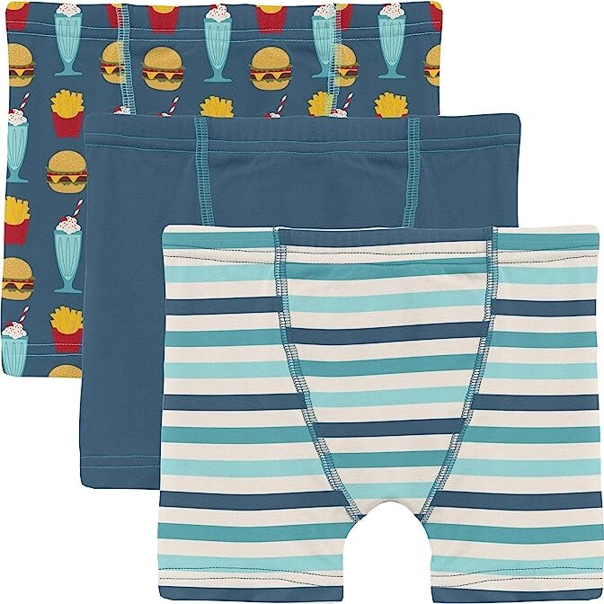 Kickee Pants Kids Print Boxer Briefs Set of 3 (Big Kids) (Deep Sea