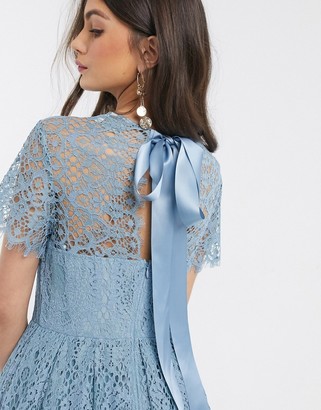 ASOS DESIGN DESIGN lace midi dress with ribbon tie and open back