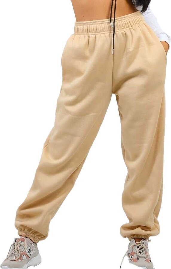 Urban Fashion Womens Fleece Oversized Jogging Casual Joggers Ladies Cuffed Bottoms Jog Trousers Pants Size 6-14 