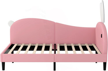 Upholstered Rabbit-Shape Daybed, Sofa Bed With Rabbit Ear Headboard, Modern Day Bed