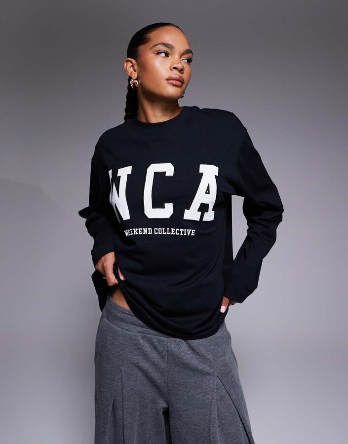 ASOS Weekend Collective Weekend Collective Icon oversized long sleeve T-shirt with WCA graphic in black