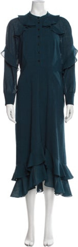 Cefinn Shirtdress Blue Ruffle Embellishment Long Sleeve with Mock Neck Button Closure at Front