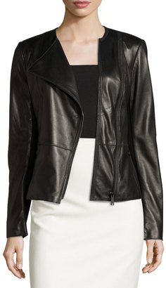 Elie Tahari Wilma Leather Moto Jacket, Black