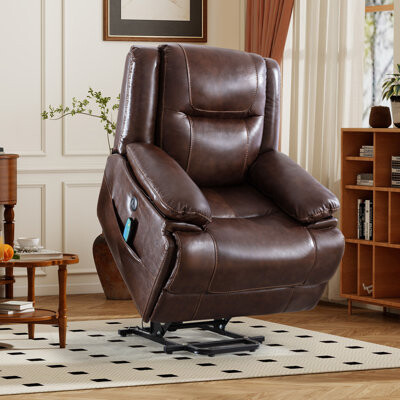 37.8" W Top Grain Genuine Leather Super Soft And Oversize Power Lift Assist Recliner with Massage