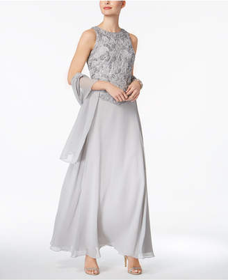 J Kara Illusion 2-Pc. Sequined Gown with Shawl