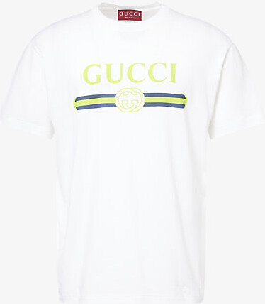 Gucci Mens White/Mc Logo-Print Relaxed-Fit Cotton-Jersey T-Shirt M