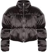 Thumbnail for your product : PrettyLittleThing Petite Black Satin Puffer Coat