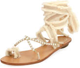 Thumbnail for your product : Rene Caovilla Pearlescent Ribbon Flat Sandals, Beige
