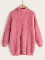 Thumbnail for your product : Shein Solid Mock Neck Fluffy Sweater