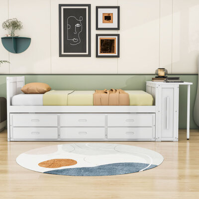 Lark Manor Twin 3 Drawers Wood Platform Bed with Built-in-Desk and Trundle