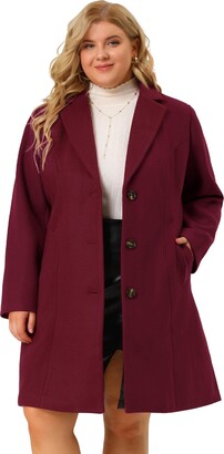 Agnes Orinda Women's Plus Size Winter Coats Elegant Notched Lapel Single  Breasted Trench Coat Wine Red 4X - ShopStyle