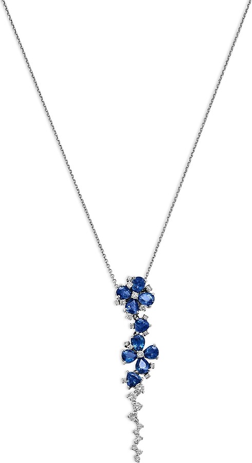 Bloomingdale's Fine Collection Blue Sapphire & Diamond Flower Pendant Necklace in 14K White Gold