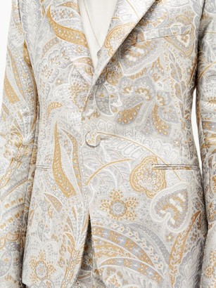 Paco Rabanne Single-breasted Paisley-brocade Suit Jacket - Silver