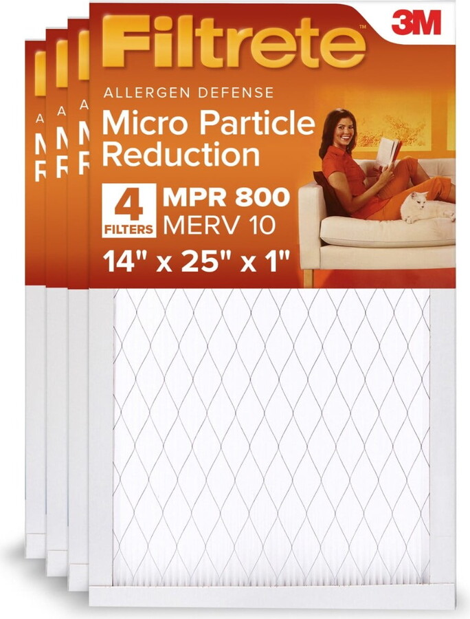 Filtrete 14x25x1 HVAC Furnace Air Filter, MPR 800 MERV 10, Micro Particle Reduction, 4 Pack