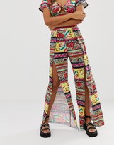 Thumbnail for your product : ASOS DESIGN split front jersey beach pants in tropical tile print coord
