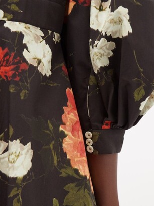 Erdem Marci Floral-print Cotton-poplin Dress - Black Multi