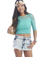 Thumbnail for your product : Wet Seal Sheer Lace 3/4-Sleeve Tee