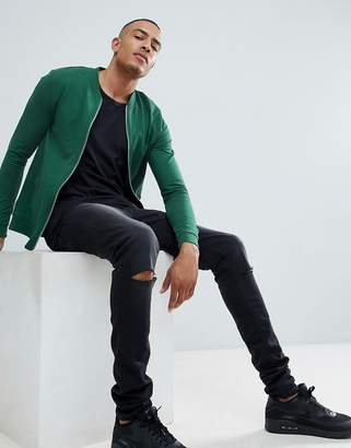ASOS DESIGN Tall muscle jersey bomber jacket in green
