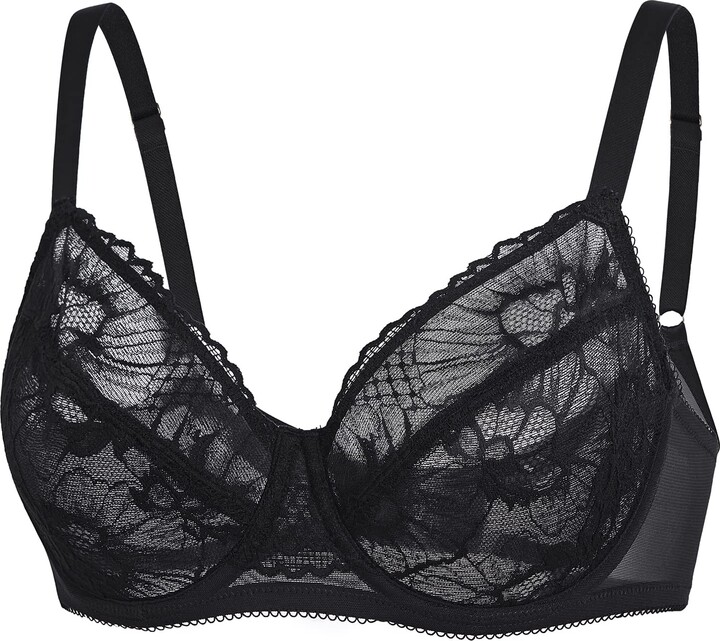 AISILIN Women's Minimiser Bra UK Full Coverage Sheer Lace Unlined