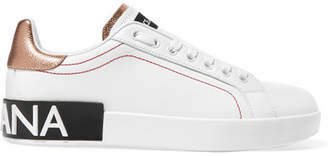 Dolce & Gabbana Logo-embellished Metallic-trimmed Leather Sneakers - White