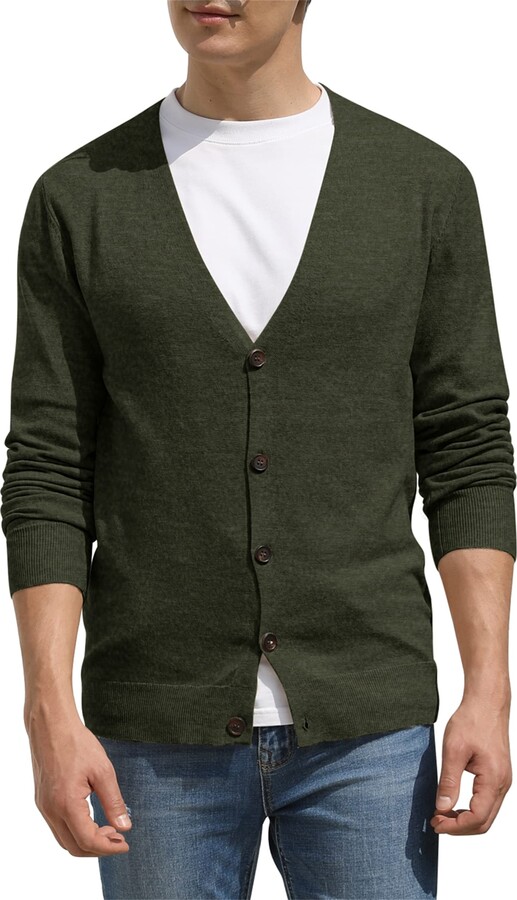Hisir Men's Knit Cardigans Jumpers Lightweight Classic Soft Wool V Neck ...