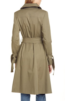 Helene Berman Double Breasted Tie Cuff Stretch Cotton Trench Coat
