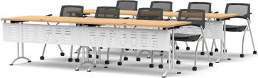 TeamWORK Tables 8 Person Training Meeting Seminar Tables withModesty Panels and 8 Chairs Complete Set