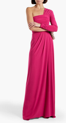 Monique Lhuillier One-shoulder pleated stretch-jersey gown