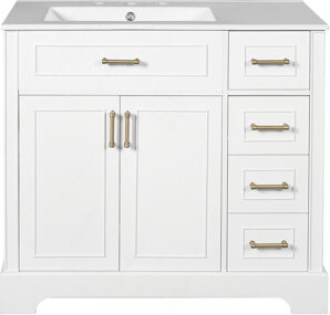 MIAMI CUSTOM FURNITURE & UPHOLSTERY LLC 36" Luxury Elegant Bathroom Vanity With Ceramic Sink, Soft Closing Doors, 4 Durable Smooth Soft-Close Drawers, 1 Adjustable Shelf , Modern Design, Sol