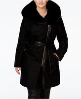 Thumbnail for your product : Via Spiga Plus Size Faux-Fur-Collar Mixed-Media Coat, Only at Macy's