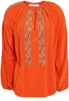 Thumbnail for your product : Vanessa Bruno Gathered Embroidered Silk Blouse