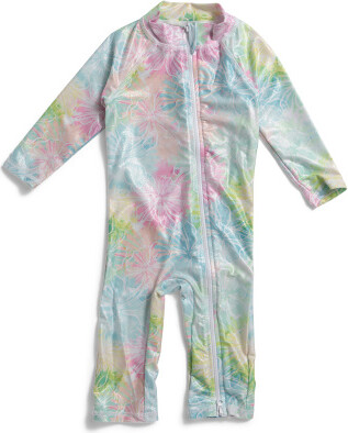 TJMAXX Infant Girls Hibiscus Blooms Full Length Surf One-Piece Swimsuit, Spandex/Polyester