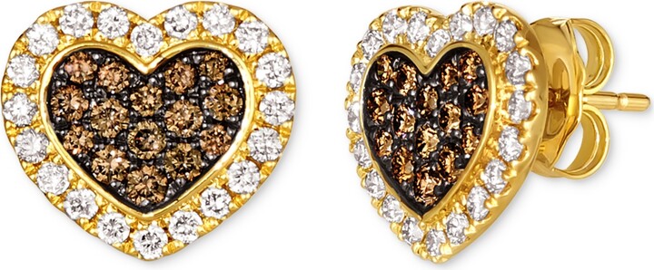 LeVian Chocolate Diamond & Nude Diamond Halo Heart Stud Earrings (3/4 ct. t.w.) in 14k Gold